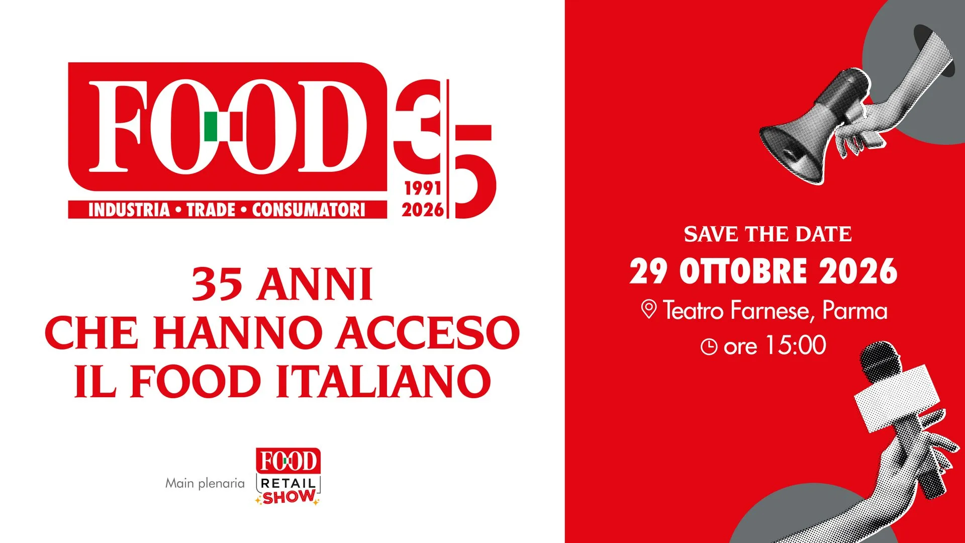 35 anni che hanno acceso il food italiano — 29 ottobre 2026, Teatro Farnese, Parma