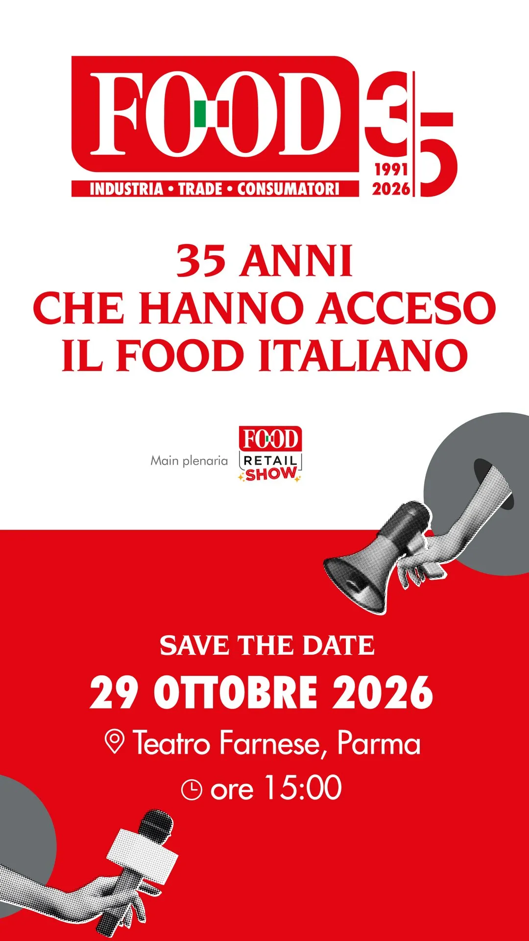 35 anni che hanno acceso il food italiano — 29 ottobre 2026, Teatro Farnese, Parma